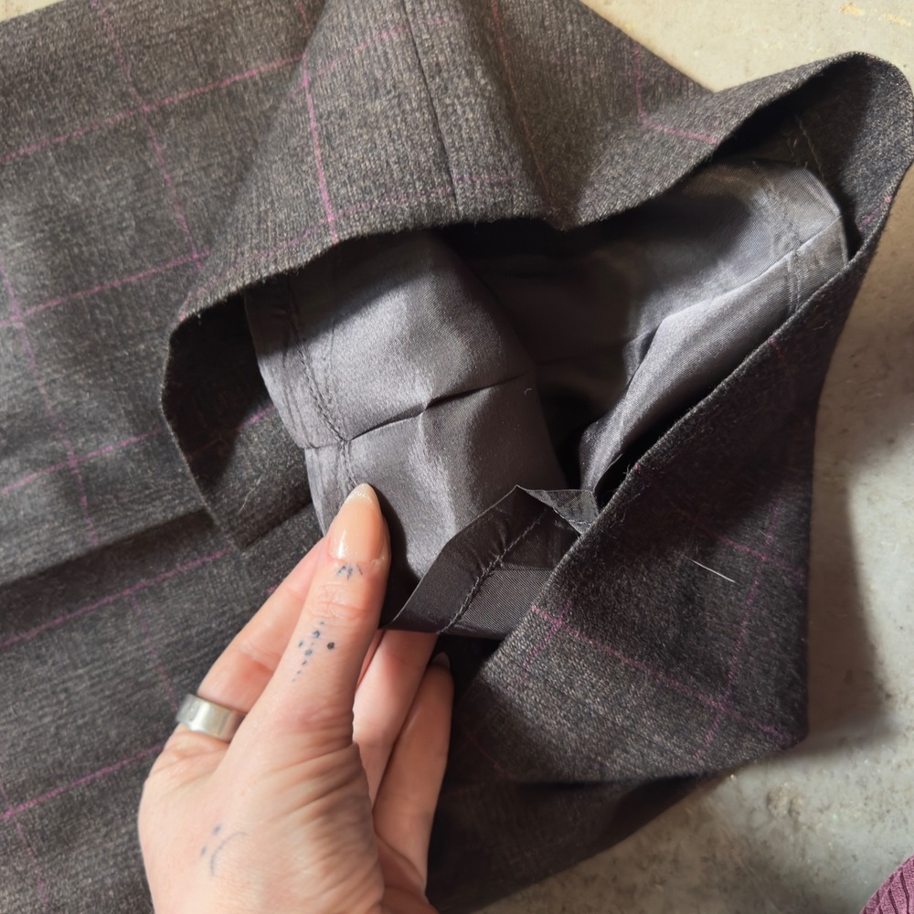 Banana Republic Martin Wool Trousers Brown Purple Windowpane Wide Leg Pants 10 - Picture 8 of 11